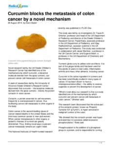 Curcumin blocks the metastasis of colon cancer by a novel mechanism