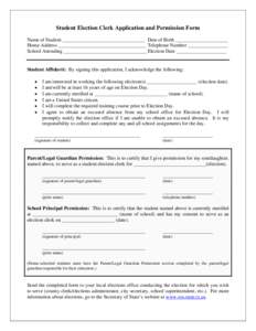 Student Election Judge Application and Permission Slip