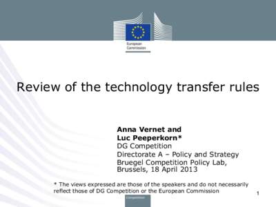 Review of the technology transfer rules  Anna Vernet and Luc Peeperkorn* DG Competition Directorate A – Policy and Strategy