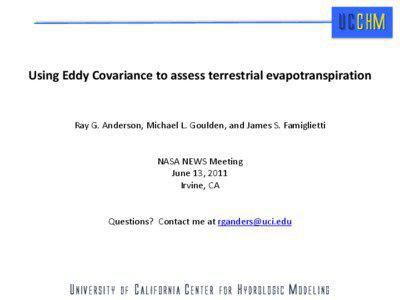 UCCHM Using Eddy Covariance to assess terrestrial evapotranspiration
