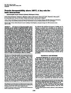 Proc. Natl. Acad. Sci. USA Vol. 95, pp[removed]–12305, October 1998 Biophysics Protein thermostability above 100°C: A key role for ionic interactions