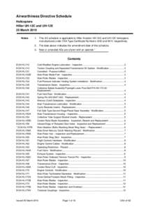 Airworthiness Directive Schedule - Helicopters - Hiller UH-12C and UH-12E