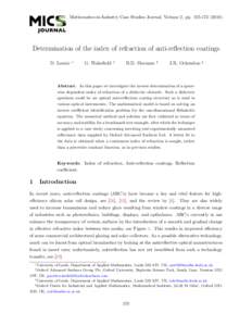 Mathematics-in-Industry Case Studies Journal, Volume 2, pp)  Determination of the index of refraction of anti-reflection coatings D. Lesnic  ∗