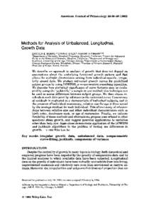 American Journal of PrimatologyMethods for Analysis of Unbalanced, Longitudinal, Growth Data LINCOLN E. MOSES,’,2 LYNN C. GALE: JEANNE ALTMANN3,4.5 ‘Department of Statistics, Stanford University, Sta