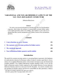 Proc. Int. Cong. of Math. – 2018 Rio de Janeiro, Vol–614) VARIATIONAL AND NON-ARCHIMEDEAN ASPECTS OF THE YAU–TIAN–DONALDSON CONJECTURE Sébastien Boucksom