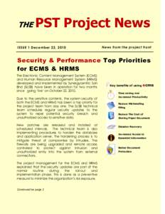THE  PST Project News ISSUE 1 December 22, 2010