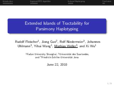 Introduction  Improved FPT algorithm Induced Haplotyping
