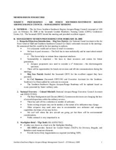 MEMORANDUM FOR RECORD SUBJECT: PROCEEDINGS – AIR FORCE SOUTHERN-SOUTHWEST AIRSPACE/RANGE COUNCIL – MANAGEMENT SESSIONS  REGION
