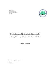 Master Thesis in Software Engineering Thesis no: MSE-2002:17 JuneDesigning an object-oriented decompiler