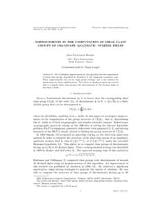 Advances in Mathematics of Communications Volume X, No. 0X, 200X, X–XX Web site: http://www.aimSciences.org  IMPROVEMENTS IN THE COMPUTATION OF IDEAL CLASS
