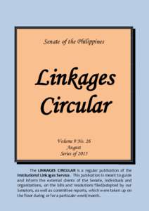 Senate of the Philippines  Linkages Circular Volume 9 No. 26 August