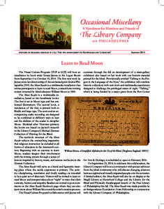 Occasional Miscellany A Newsletter for Members and Friends of The Library Company o f PHILADELPHIA
