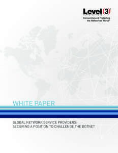WHITE PAPER GLOBAL NETWORK SERVICE PROVIDERS: SECURING A POSITION TO CHALLENGE THE BOTNET SUMMARY Network attackers set out to disrupt, damage or