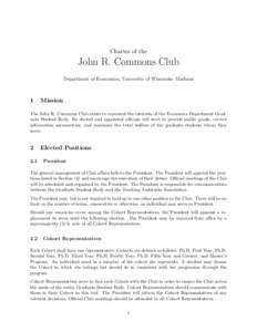 Charter of the  John R. Commons Club Department of Economics, University of Wisconsin–Madison  1