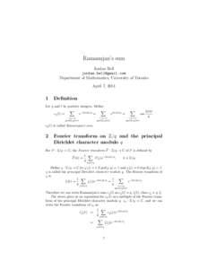 Ramanujan’s sum Jordan Bell  Department of Mathematics, University of Toronto April 7, 2014