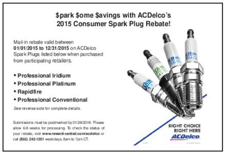 Spark Plug Rebates: Iridium, Platinum, Rapfidfire, Conventional | ACDelco