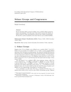 Proceedings of the International Congress of Mathematicians Hyderabad, India, 2010 Selmer Groups and Congruences Ralph Greenberg∗