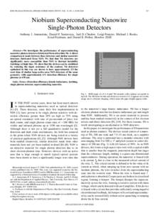 IEEE TRANSACTIONS ON APPLIED SUPERCONDUCTIVITY, VOL. 19, NO. 3, JUNE[removed]Niobium Superconducting Nanowire Single-Photon Detectors
