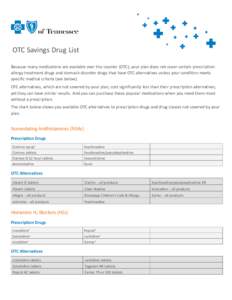 OTC Savings Drug List Because many medications are available over the counter (OTC), your plan does not cover certain prescription allergy treatment drugs and stomach disorder drugs that have OTC alternatives unless your