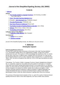 Journal of the Simplified Spelling Society J28, Contents 1. Editorial.  Articles