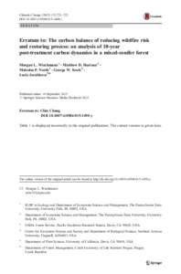 Climatic Change:721–722 DOIs10584E R R AT U M Erratum to: The carbon balance of reducing wildfire risk and restoring process: an analysis of 10-year