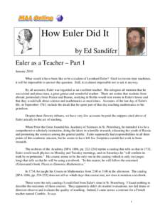 Number theorists / Leonhard Euler / Euler Society / Euler / Letters to a German Princess / Johann Euler / Anders Johan Lexell