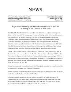 NEWS Contact: Sr. Mary Charles Mayer, RSM Office of Communications[removed]