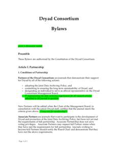 Dryad Consortium Bylaws green = discussion needed  Preamble