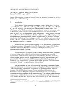 Report of Investigation Pursuant to Section 21(a) of the Securities Exchange Act of 1934: Netflix, Inc., and Reed Hastings