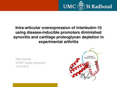 Intra-articular overexpression of interleukin-10 using disease-inducible promoters diminished synovitis and cartilage proteoglycan depletion in experimental arthritis  Eline Vermeij