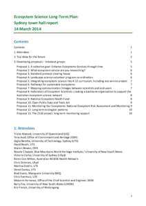 Ecosystem	
  Science	
  Long-­‐Term	
  Plan:	
   Sydney	
  town	
  hall	
  report	
   14	
  March	
  2014	
      Contents	
  