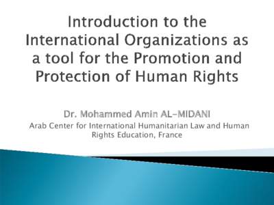 Dr. Mohammed Amin AL-MIDANI Arab Center for International Humanitarian Law and Human Rights Education, France II-Non-Governmental Organizations