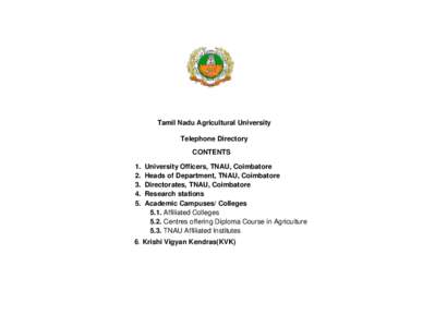Tamil Nadu Agricultural University Telephone Directory CONTENTS.