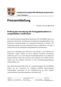 Landesrechnungshof Mecklenburg-Vorpommern  - Der Präsident - Pressemitteilung Schwerin, den 26. März 2014