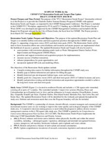 SCOPE OF WORK for the CHNEP FY17 Restoration Needs and Targets Plan Update DRAFT 2 FOR REVIEWProject Purpose and Time Period: The purpose of the “FY17 Restoration Needs Project” (hereinafter referred to a