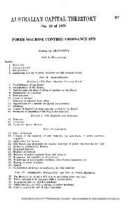 No. 24 of[removed]POKER MACHINE CONTROL ORDINANCE 1975 TABLE OF