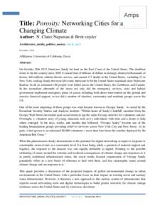 1  Title: Porosity: Networking Cities for a Changing Climate Author: N. Claire Napawan & Brett snyder Architecture_media_politics_society. vol. 6, no.1.
