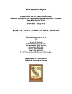 Final Technical Report  Prepared for the U.S. Geological Survey National Geological and Geophysical Data Preservation Program Award No. G09AP00100 – 