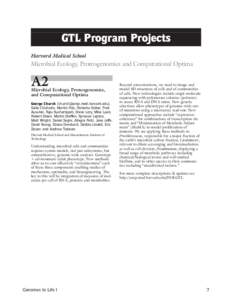 GTL Program Projects Harvard Medical School Microbial Ecology, Proteogenomics and Computational Optima  A2