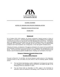 2016 November Public Notice of Valparaiso University School of Law Censure