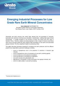 Microsoft Word - Emerging Industrial Processes For Low Grade Rare Earth Mineral Concentrates-Abstract-Karin Soldenhoff