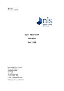 April 2013 Revised June 2013 Janet Adam Smith Inventory Acc.13396