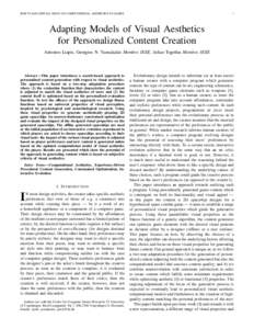 IEEE T-CIAIG SPECIAL ISSUE ON COMPUTATIONAL AESTHETICS IN GAMES  1 Adapting Models of Visual Aesthetics for Personalized Content Creation