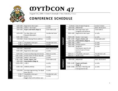 MYTHCON 47 Registration desk open Dealers’ room open Papers and Panels (Page 2)  La Jolla