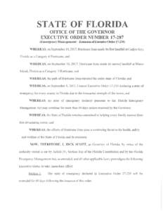 STATE OF FLORIDA OFFICE OF THE GOVERNOR EXECUTIVE ORDER NUMBEREmergency Management- Extension ofExecutive OrderWHEREAS, on September 10, 2017, Hurricane Irma made its first landfall at Cudjoe Key,