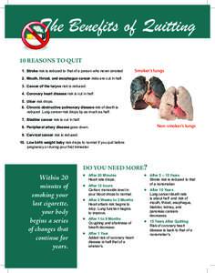 The Benefits of Quitting 10 reAsoNs to quit 1. Stroke risk is reduced to that of a person who never smoked Smoker’s lungs