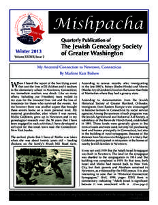 Mishpacha Quarterly Publication of Winter 2013 Volume XXXIII, Issue 2  The Jewish Genealogy Society
