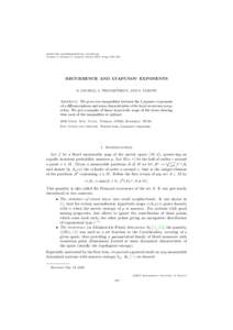 MOSCOW MATHEMATICAL JOURNAL Volume 3, Number 1, January–March 2003, Pages 189–203 RECURRENCE AND LYAPUNOV EXPONENTS B. SAUSSOL, S. TROUBETZKOY, AND S. VAIENTI