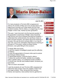Page 1 of 2  News from Representative Mario Diaz-Balart HOME | CONTACT MARIO | HOW CAN MARIO HELP | ISSUES & LEGISLATION | NEWSROOM | OUR DISTRICT | ABOUT MARIO