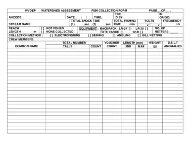 WVDEP[removed]WATERSHED ASSESSMENT     FISH COLLECTION FORM[removed]PAGE     OF